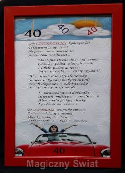 Dyplom-40-WŁASNY TEKST-Życzenia dla kobiety na 40-kę (ramka)